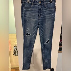 American Eagle Outfitters Dark Blue Distressed Hi-Rise Jegging Jeans